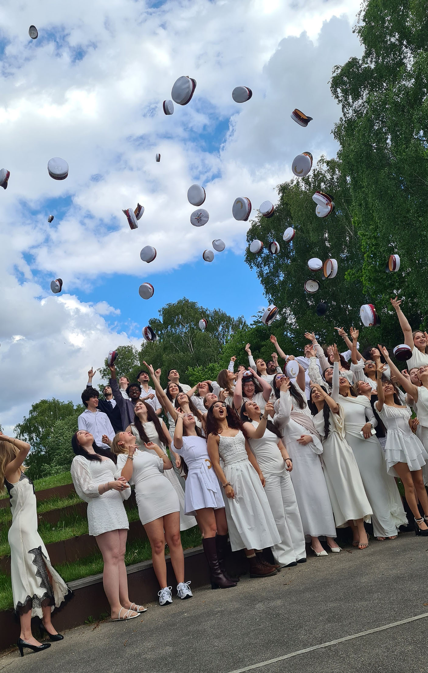 IB Hat Ceremony 2026 at Nørre Gymnasium - Hats in the air IB_hat_ceremony_2026